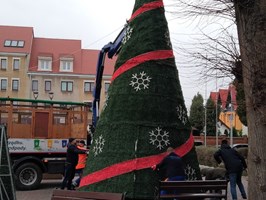 Dodatkowo zabezpieczono świąteczną choinkę na placu Barnima w Gryfinie