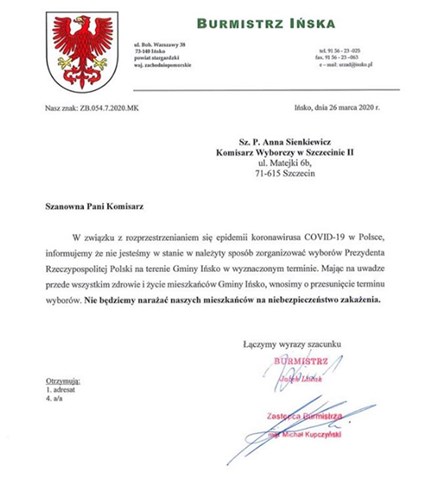 List Burmistrza Ińska ws. wyborów