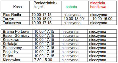 Godziny funkcjonowania kas biletowych ZDiTM w Szczecinie