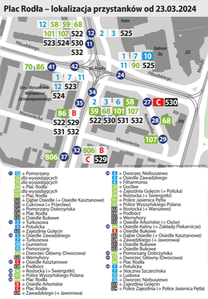 Plac Rodła - lokalizacja przystanków od 23.03.2024 r.