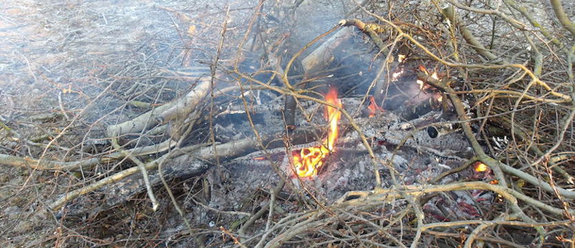 Ognisko z oponami i kablami w szczecińskiej Płoni