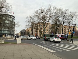 Zderzenie samochodów na skrzyżowaniu Matejki i Małopolskiej w Szczecinie